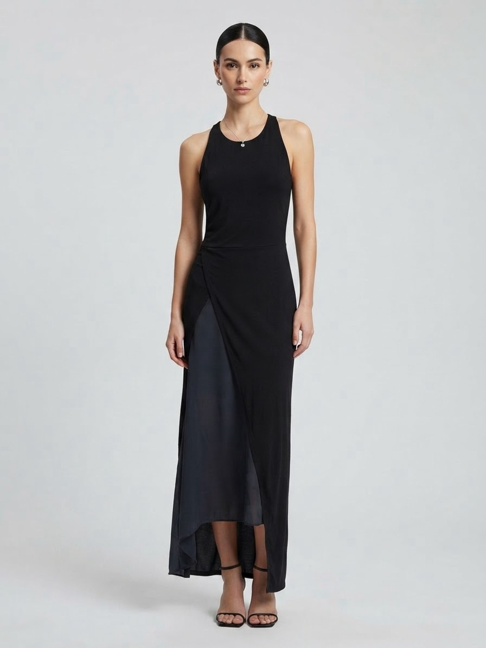 Elegant Black Halter Maxi Dress with Side Wrap Detail